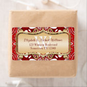 Rood batik Monogram Weddenschap Adresetiketten Etiket (Insitu)