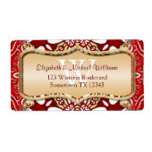 Rood batik Monogram Weddenschap Adresetiketten Etiket (Voorkant)