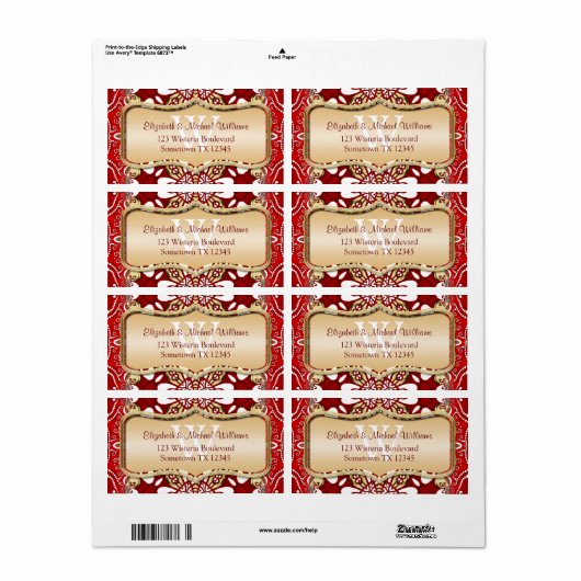 Rood batik Monogram Weddenschap Adresetiketten Etiket (Full Sheet)