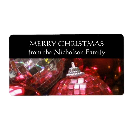 Rood Baubles label 'Familie' label zwart (Voorkant)