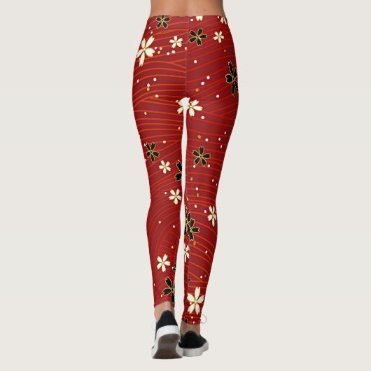 Rood Beauty bloemmotief Leggings (Achterkant)