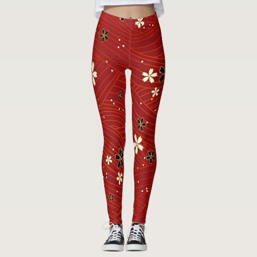Rood Beauty bloemmotief Leggings (Voorkant)