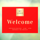 Rood bedrijfslogo welkomst openingsuren raamsticker (Vel 3)