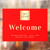 Rood bedrijfslogo welkomst openingsuren raamsticker (Vel 2)