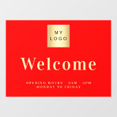 Rood bedrijfslogo welkomst openingsuren raamsticker (Vel)