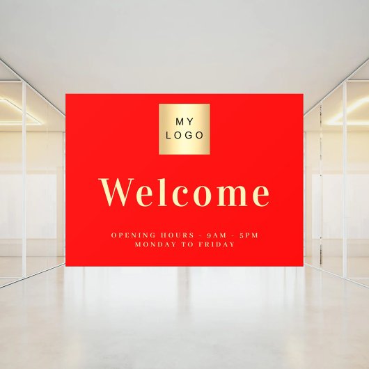 Rood bedrijfslogo welkomst openingsuren raamsticker