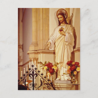 Rood beeld van Christus met open palm met stigma Briefkaart