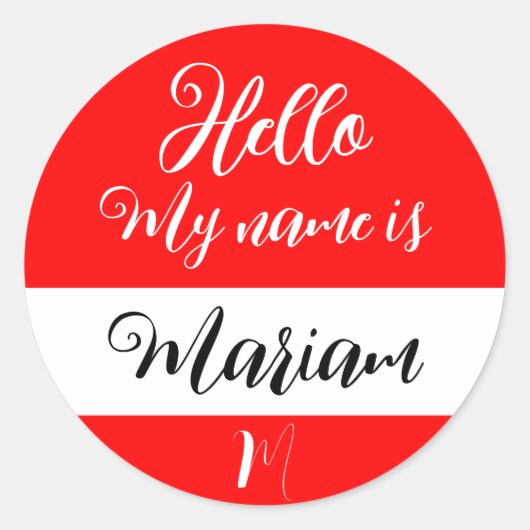 Rood (Beginletter & Naam) Hallo Mijn Naam Is Ronde Sticker (Voorkant)
