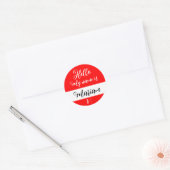 Rood (Beginletter & Naam) Hallo Mijn Naam Is Ronde Sticker (Envelop)