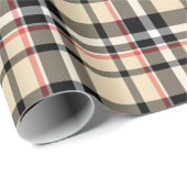 Rood beige Black White Squares Tartan Patroon Cadeaupapier (Rol Hoek)