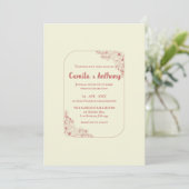 Rood Beige Bloem Grens Boho Rustieke Bruiloft Kaart (Staand voorkant)