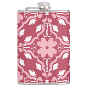Rood, beige bloemen, naadloos behangpatroon. heupfles