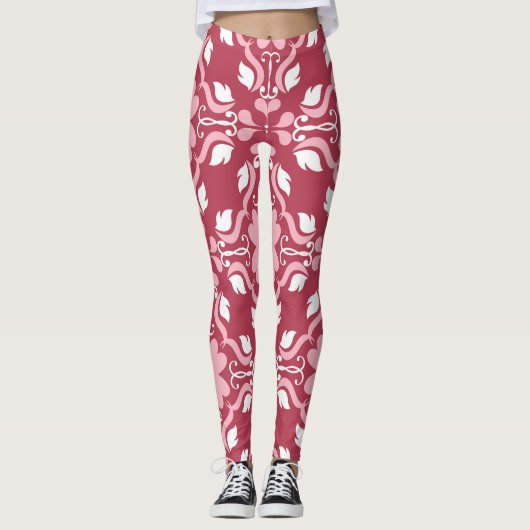 Rood, beige bloemen, naadloos behangpatroon. leggings (Voorkant)