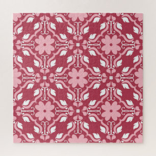 Rood, beige bloemen, naadloos behangpatroon. legpuzzel
