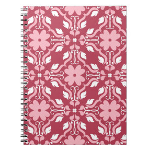 Rood, beige bloemen, naadloos behangpatroon. notitieboek