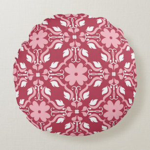 Rood, beige bloemen, naadloos behangpatroon. rond kussen