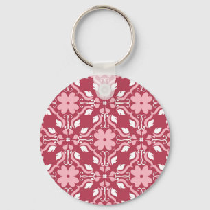 Rood, beige bloemen, naadloos behangpatroon. sleutelhanger