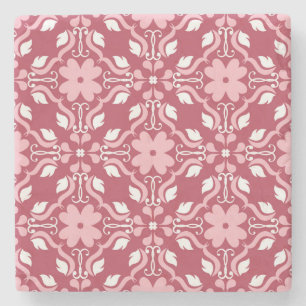 Rood, beige bloemen, naadloos behangpatroon. stenen onderzetter