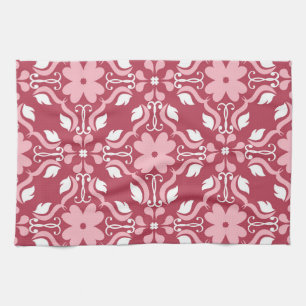 Rood, beige bloemen, naadloos behangpatroon. theedoek