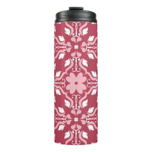 Rood, beige bloemen, naadloos behangpatroon. thermosbeker