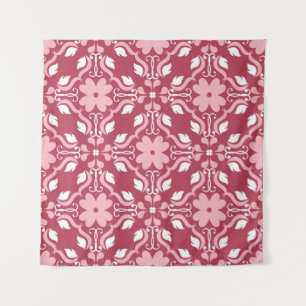 Rood, beige bloemen, naadloos behangpatroon. wandkleed