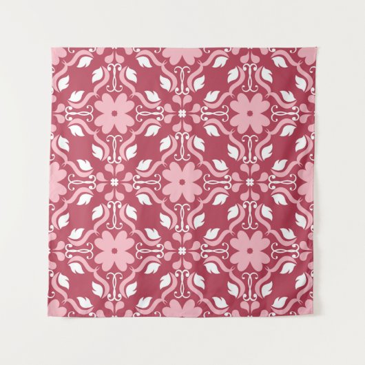 Rood, beige bloemen, naadloos behangpatroon. wandkleed (Voorkant)