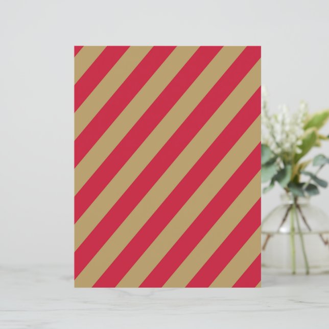 Rood & Beige Diagonaal Gestreepte Scrapbook Papier (Staand voorkant)
