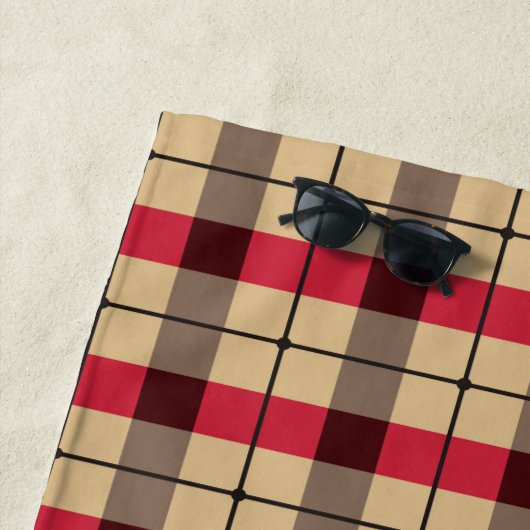 Rood, beige en groen gelaatpatroon strandlaken (In situ)