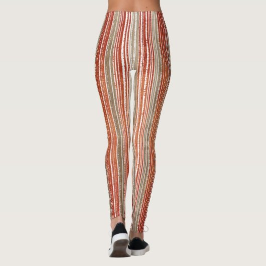 Rood, beige en wit gestreept patroon leggings (Achterkant)