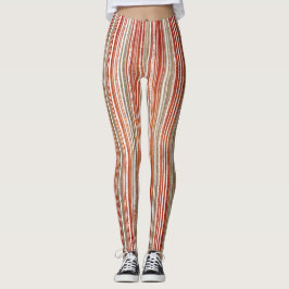 Rood, beige en wit gestreept patroon leggings