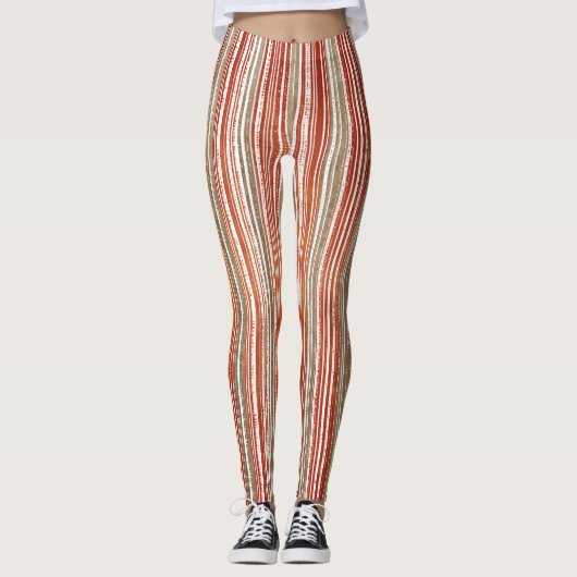 Rood, beige en wit gestreept patroon leggings (Voorkant)