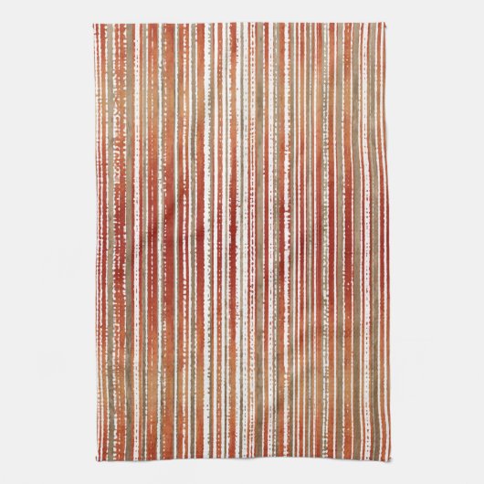 Rood, beige en wit gestreept patroon theedoek (Verticaal)