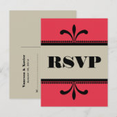 Rood/beige Fancy Art Deco RSVP Briefkaart (Voorkant / Achterkant)