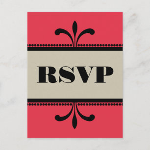 Rood/beige Fancy Art Deco RSVP Briefkaart