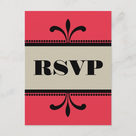Rood/beige Fancy Art Deco RSVP Briefkaart (Voorkant)
