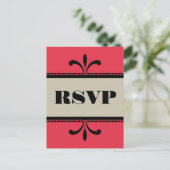 Rood/beige Fancy Art Deco RSVP Briefkaart (Staand voorkant)