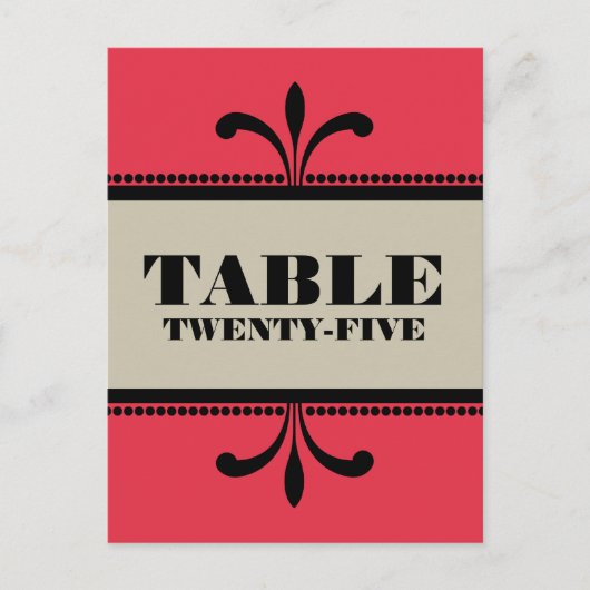 Rood/beige Fancy Art Deco Table Number Briefkaart (Voorkant)