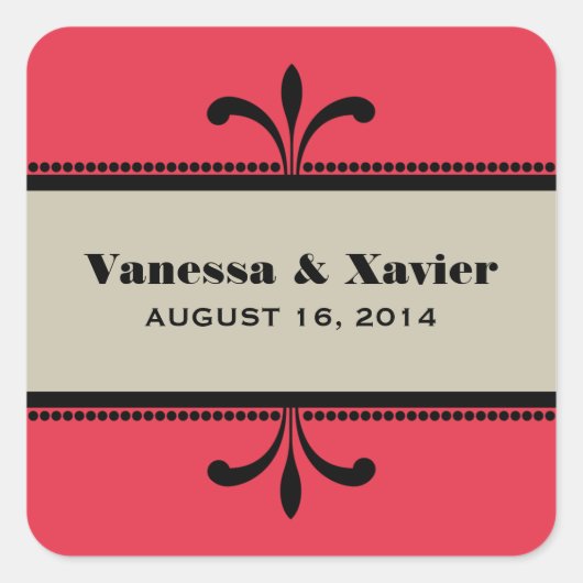 Rood/beige Fancy Deco Wedding Stickers (Voorkant)