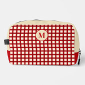 Rood & Beige Gingham Classic Vrouwelijk Monogram Toilettasje (Voorkant)