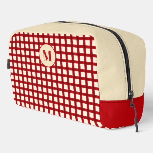 Rood & Beige Gingham Classic Vrouwelijk Monogram Toilettasje (Rechterhoek)