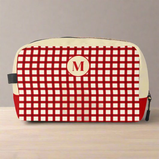 Rood & Beige Gingham Classic Vrouwelijk Monogram Toilettasje