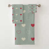 Rood & Beige Hartpatroon Behang Bad Handdoek (Insitu)