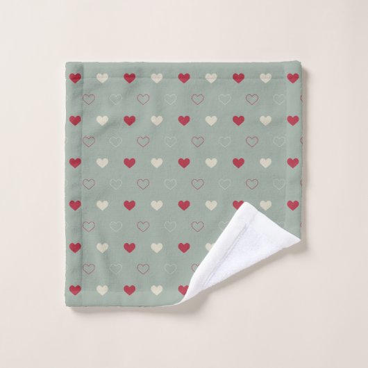 Rood & Beige Hartpatroon Behang Bad Handdoek (Wasdoekje)