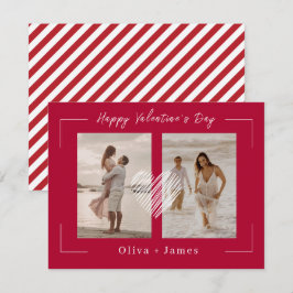 Rood Beige Minimalistische Fotocollage Happy Valen Feestdagenkaart