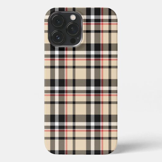 Rood Beige Tan Zwart Wit Schotten Clan Plaid Patro iPhone Hoesje (Achterkant)