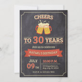 Rood Beige Verjaardagsuitnodiging Kaart (Voorkant)