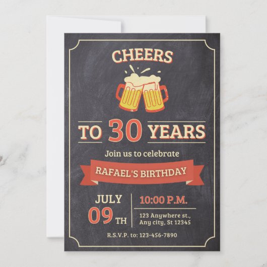 Rood Beige Verjaardagsuitnodiging Kaart (Voorkant)