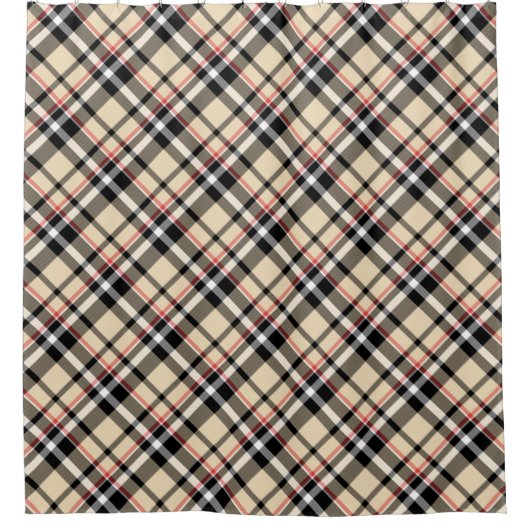 Rood Beige Zwart Wit Tartan Plak Patroon Douchegordijn (Voorkant)