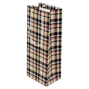 Rood Beige Zwart Wit Vierkanten Tartan Schotse Rui Wijn Cadeautas