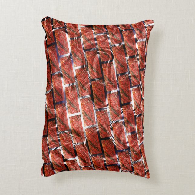 Rood, belletjes bij het rooien of bakstenen effect accent kussen (Achterkant (Verticaal))